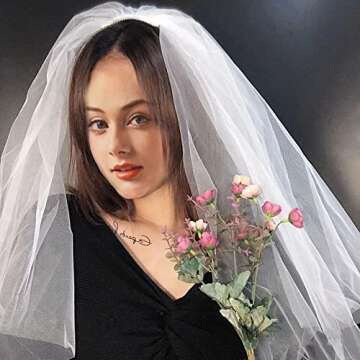 CICITOYWO Bridal Veil Wedding Vails Women's Simple Short Wedding Veils Bachelorette Party Decorations (White/Cut Edge)