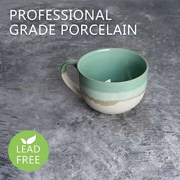 Bosmarlin Ceramic Jumbo Coffee Mug Set of 2, 23 Oz, Large Mug Soup Bowls with Handles, Dishwasher and Microwave Safe (Mint Green)