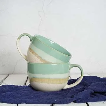 Bosmarlin Ceramic Jumbo Coffee Mug Set of 2, 23 Oz, Large Mug Soup Bowls with Handles, Dishwasher and Microwave Safe (Mint Green)