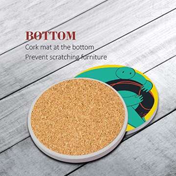 Britimes Table Coaster for Drinks Set of 6, Cute Funny Vintage Music Retro Geometric Coffee Absorben...