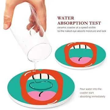 Britimes Table Coaster for Drinks Set of 6, Cute Funny Vintage Music Retro Geometric Coffee Absorbent Round Ceramic Stone Mat, with Cork Base and Metal Holder, Gift for Housewarming Room Bar Decor