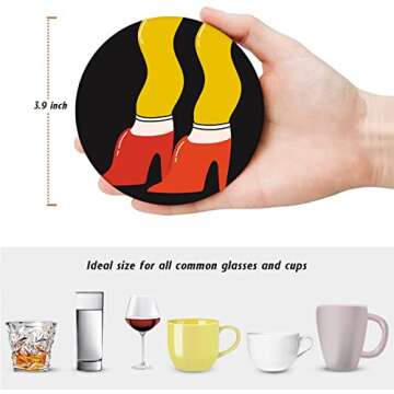 Britimes Table Coaster for Drinks Set of 6, Cute Funny Vintage Music Retro Geometric Coffee Absorbent Round Ceramic Stone Mat, with Cork Base and Metal Holder, Gift for Housewarming Room Bar Decor