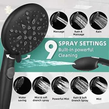 Cobbe High Pressure 9 Functions Shower Head with handheld - Luxury Modern Black Look, Built-in Power Spray to Clean Corner, Tub and Pets, Stainless Steel Hose Adjustable Bracket(Matte Black)