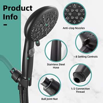 Cobbe High Pressure 9 Functions Shower Head with handheld - Luxury Modern Black Look, Built-in Power Spray to Clean Corner, Tub and Pets, Stainless Steel Hose Adjustable Bracket(Matte Black)