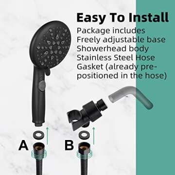 Cobbe High Pressure 9 Functions Shower Head with handheld - Luxury Modern Black Look, Built-in Power Spray to Clean Corner, Tub and Pets, Stainless Steel Hose Adjustable Bracket(Matte Black)