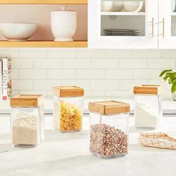 1.5-Quart Glass Storage Jars with Bamboo Lids Set of 4