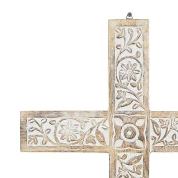 Deco 79 Mango Wood Biblical Home Wall Decor Carved Cross Wall Sculpture, Wall Art 15" x 1" x 24", Br...