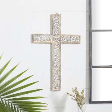 Deco 79 Mango Wood Biblical Home Wall Decor Carved Cross Wall Sculpture, Wall Art 15" x 1" x 24", Brown
