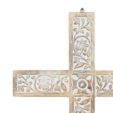 Deco 79 Mango Wood Biblical Home Wall Decor Carved Cross Wall Sculpture, Wall Art 15" x 1" x 24", Brown