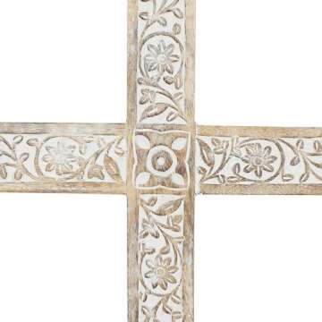 Deco 79 Mango Wood Biblical Home Wall Decor Carved Cross Wall Sculpture, Wall Art 15" x 1" x 24", Brown