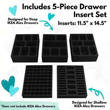 Polar Whale Drawer Makeup Organizers Compatible with IKEA Alex and Hundreds of Other Drawers 5 Piece Complete Black Foam Insert Set Nail Polish Compacts and More 11.5 X 14.5 Inches