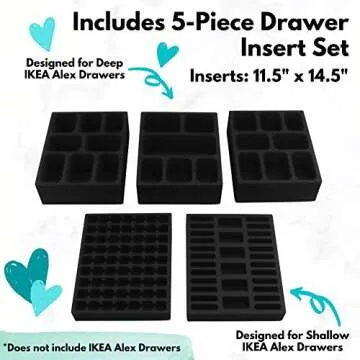 Polar Whale Drawer Makeup Organizers Compatible with IKEA Alex and Hundreds of Other Drawers 5 Piece Complete Black Foam Insert Set Nail Polish Compacts and More 11.5 X 14.5 Inches