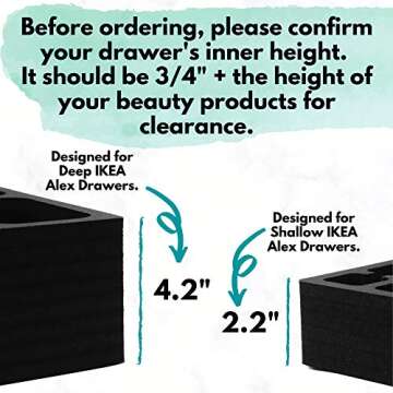 Polar Whale Drawer Makeup Organizers Compatible with IKEA Alex and Hundreds of Other Drawers 5 Piece Complete Black Foam Insert Set Nail Polish Compacts and More 11.5 X 14.5 Inches