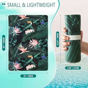 HYSEAS Lightweight Ultra-Thin Beach Towel Blanket, Oversized 63"X35", Sand Free, Quick Dry, Ideal for Swimming, Beach, Yoga, Travel, Camping, Essential Beach Accessory & Vacation Gift, Paradise Bird