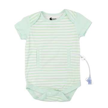 Spoonie Threads Mint Stripe Short-Sleeve G-Tube Bodysuit | Preemie to 24M | G-Tube, Catheter, NICU/P...