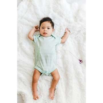 Spoonie Threads Mint Stripe Short-Sleeve G-Tube Bodysuit | Preemie to 24M | G-Tube, Catheter, NICU/PICU, Port-friendly adaptive clothing 9M | MINT