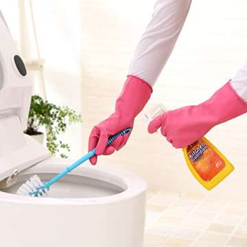 Bamllum 3 Pairs Rubber Cleaning Gloves for Household - Reusable Dishwashing Gloves for Kitchen, Flexible Long-lasting & Waterproof (Large, Green+Red+Orange)