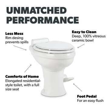 Dometic 320 Series Standard Height Gravity RV Toilet with Elongated Ceramic Bowl