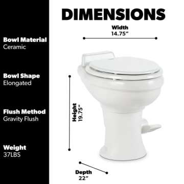 Dometic 320 Series Standard Height Gravity RV Toilet with Elongated Ceramic Bowl