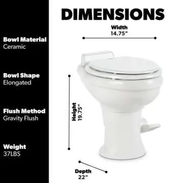 Dometic 320 Series Standard Height Gravity RV Toilet with Elongated Ceramic Bowl
