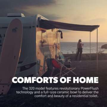 Dometic 320 Series Standard Height Gravity RV Toilet with Elongated Ceramic Bowl