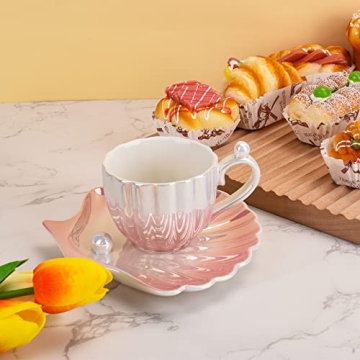 Elegant Koythin Pearl Shell Coffee Mug with Saucer