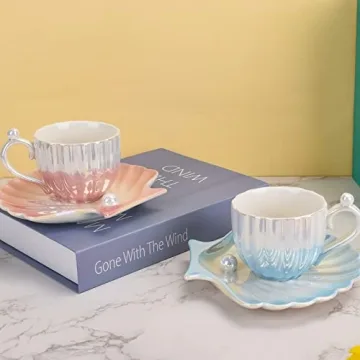 Elegant Koythin Pearl Shell Coffee Mug with Saucer