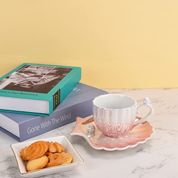 Elegant Koythin Pearl Shell Coffee Mug with Saucer