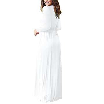 AUSELILY Women's Long Sleeve Dress Loose Plain Long Casual Maxi Dresses with Pockets 2025 New White2 L