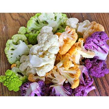 This is A Mix 50 Cauliflower Mix Seeds Heirloom Non-GMO 4 Varieties Purple Green Yellow Delicious, B...