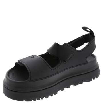 UGG Women's GOLDENGLOW Flat Sandal, Black, 8
