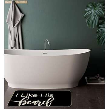 Funny Couples Matching Bath Mats, Hand Basin Set of 2 Door Mat, 17 x 30 inch Water Absorbent Non Slip Bath Mat, Wedding for A Couple, I Love Her, I Love His Beard