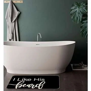 Funny Couples Matching Bath Mats, Hand Basin Set of 2 Door Mat, 17 x 30 inch Water Absorbent Non Slip Bath Mat, Wedding for A Couple, I Love Her, I Love His Beard