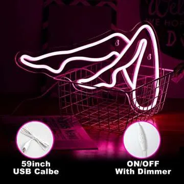 Pink Neon Signs Woman Legs LED Neon Sign Sexy Neon Lights Dimmable USB Powered Lady Legs Neon Light Signs for Wall Decor Girls Room, Queen party, Birthday party