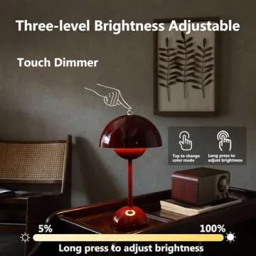 Glivpny Modern Flowerpot Table Lamp, Cordless Touch Table Lamp,Dimmable Rechargeable Mushroom Desk Lamp,Small Bedside Lamp,Nightstand Lamp for Indoor Outdoor (Red), JX-048