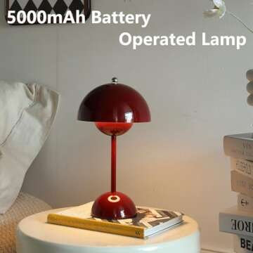 Glivpny Modern Flowerpot Table Lamp, Cordless Touch Table Lamp,Dimmable Rechargeable Mushroom Desk Lamp,Small Bedside Lamp,Nightstand Lamp for Indoor Outdoor (Red), JX-048