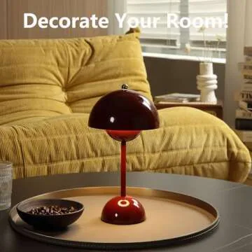 Glivpny Modern Flowerpot Table Lamp, Cordless Touch Table Lamp,Dimmable Rechargeable Mushroom Desk Lamp,Small Bedside Lamp,Nightstand Lamp for Indoor Outdoor (Red), JX-048