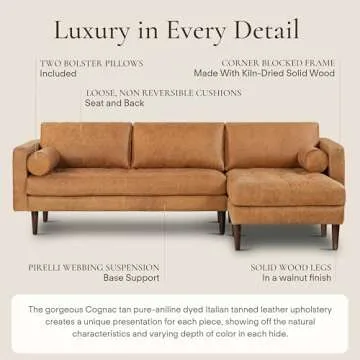 Poly & Bark Napa Leather Couch – Right-Facing Sectional Sofa