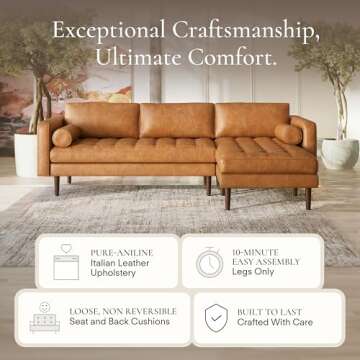 Poly & Bark Napa Leather Couch – Right-Facing Sectional Sofa