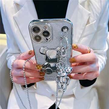Compatible with iPhone 12 Case / 12 Pro Case, Cute Cartoon 3D Animal Character Cover with Metal Lanyard Bell Pendant and Bear doll, TPU Protective Phone Case Kawaii Cover Case for Kids Girls Women