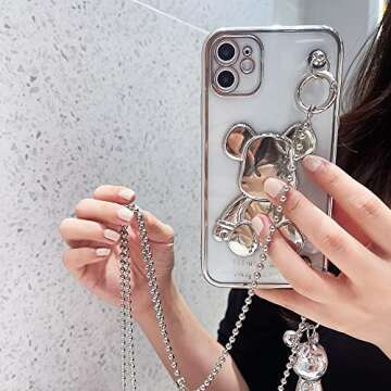 Compatible with iPhone 12 Case / 12 Pro Case, Cute Cartoon 3D Animal Character Cover with Metal Lanyard Bell Pendant and Bear doll, TPU Protective Phone Case Kawaii Cover Case for Kids Girls Women