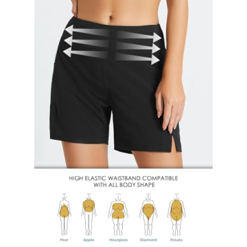 BALEAF Womens Swim Shorts High Waisted Swimsuit Bottom Tummy Control Tankini Bathing Suits 5" Board Shorts for Women Quick Dry Black L