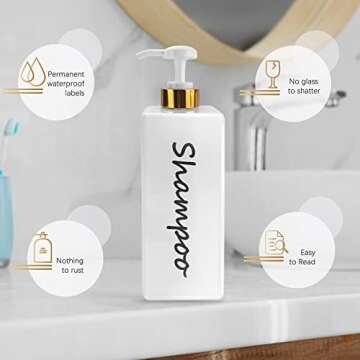 Shampoo and Conditioner Dispenser (Set of 3, 21oz) Modern Refillable Shampoo Pump Bottles for Shower...