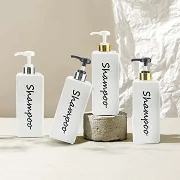 Shampoo and Conditioner Dispenser (Set of 3, 21oz) Modern Refillable Shampoo Pump Bottles for Shower Soap - Empty Body Wash Dispenser Set for Bathroom