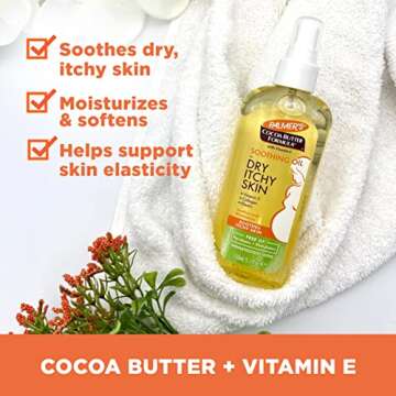 Palmer's Cocoa Butter Formula Soothing Oil with Vitamin E, Dry, Itchy Skin Relief, Pregnancy-Safe Anti-Itch Body Oil, 5.1 Ounces