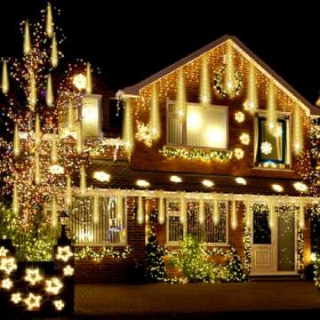 Adecorty Christmas Lights Outdoor, UL Certified Falling Rain Drop Lights 8 Tubes 192 LED Meteor Show...
