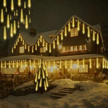 Adecorty Christmas Lights Outdoor, UL Certified Falling Rain Drop Lights 8 Tubes 192 LED Meteor Shower Lights Snow Dripping Icicle Lights for Xmas Tree Christmas Decorations Holiday Party, Warm White