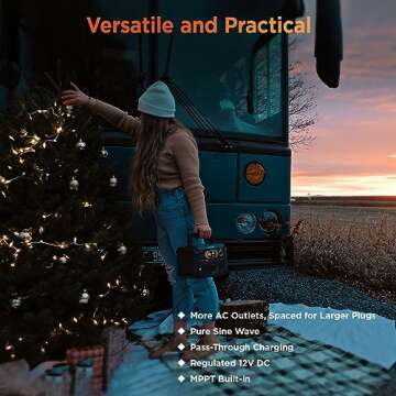 Portable Power Station Rebel400, 3x 440W (800W Surge) AC Outlets, 4-Mode LED, USB, DC, Type-C, 296Wh Lithium Battery Solar Generator (Solar Panel Optional) for Camping, Power Outage, Home Backup