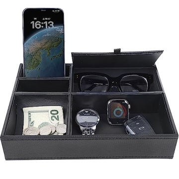 Zcaukya Men's Valet Tray - 5 Compartment Jewelry & Phone Organizer