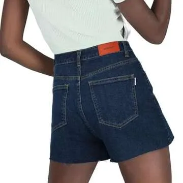 Genleck Women's Juniors Criss Crossover Jean Shorts High Waisted Stretchy Denim Shorts Casual Summer Hot Shorts(Deep Blue, M)